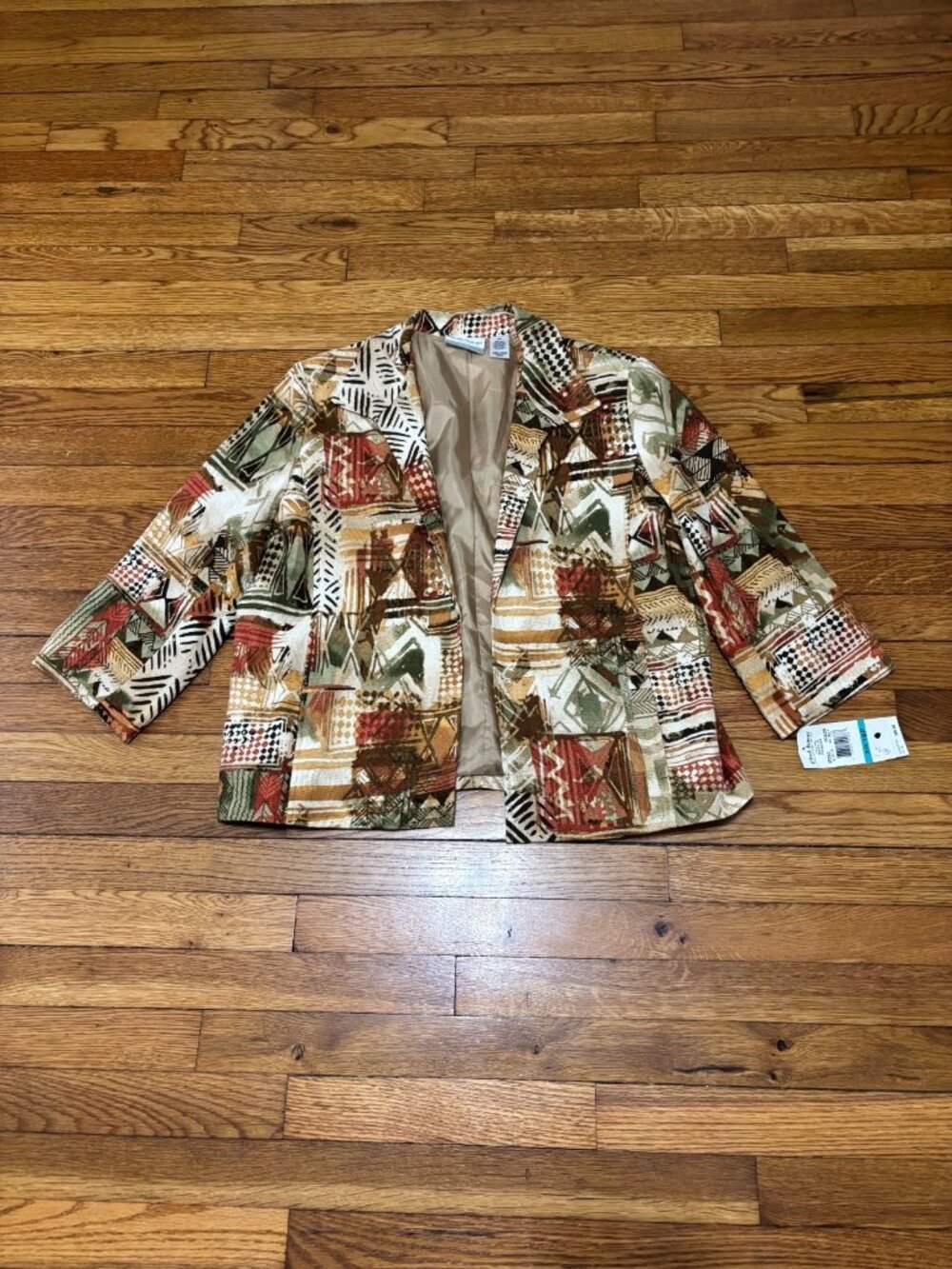 Alfred Dunner Womens Open Front Blazer Jacket Sz 16p 16 Petite Beige NWT $68